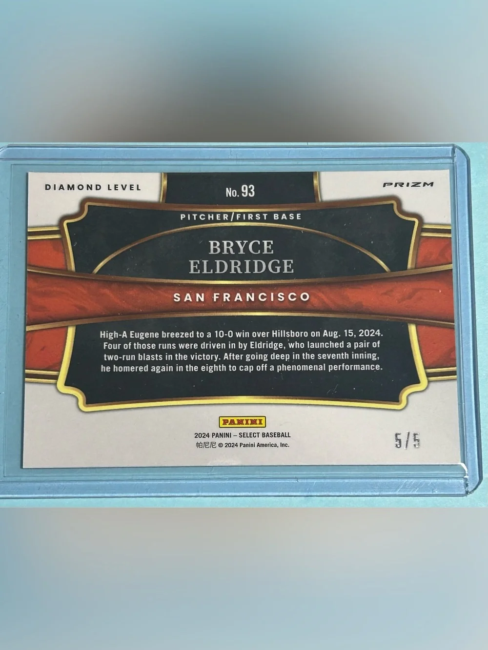 2024 Panini Green Prizml Bryce Eldridge ,SF Giants card #93 bookend ser 5/5